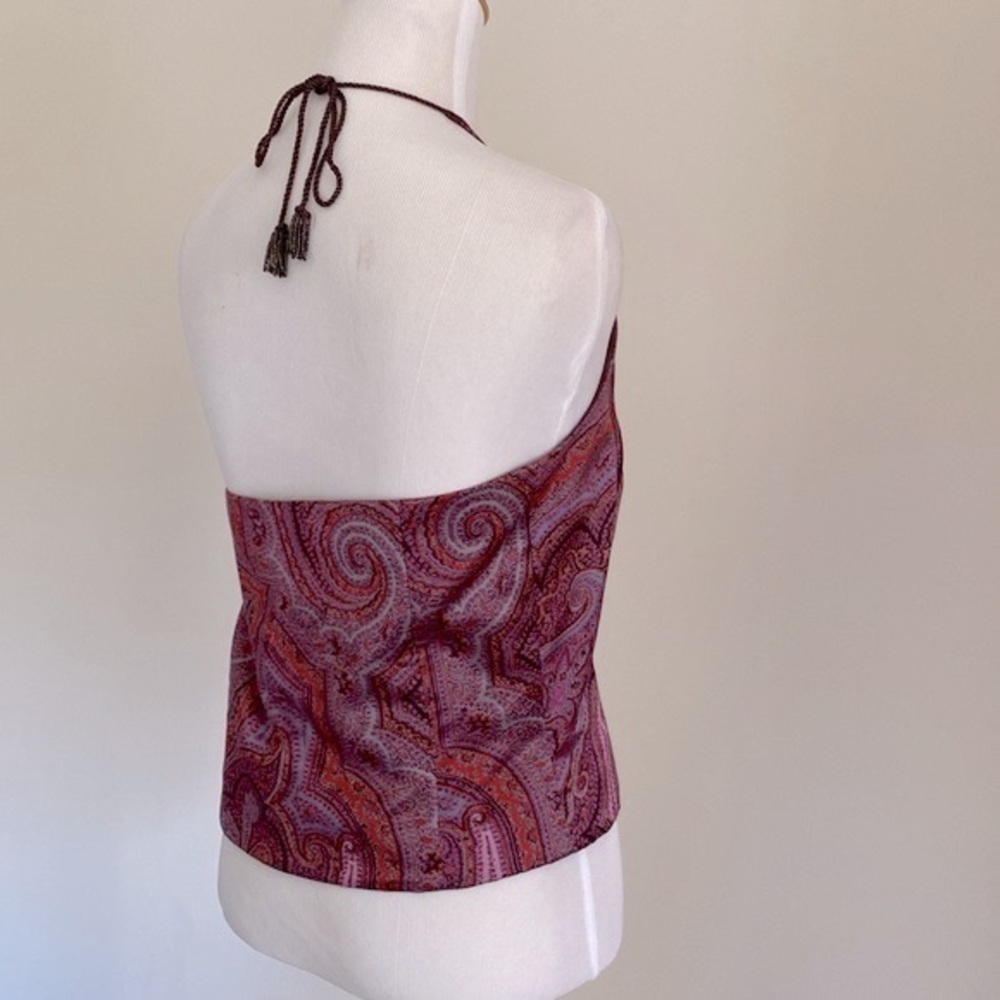 Ann Taylor Loft Halter Top Purple Pink Paisley Beaded Tie Back Tassels Size 8 - Picture 5 of 10